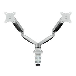 TooQ Soporte de Mesa para 2 Monitores DB3132TNR-S, Giratorio e Inclinable con Pistón de Gas, para Pantallas de 13 a 32 Pulgadas, VESA 75/100, Hasta 9kg, Plata